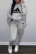 Grey Casual Print Letter Hooded Collar Long Sleeve Two Pieces