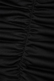Black Sexy Solid Hollowed Out Patchwork Fold V Neck Long Sleeve Dresses