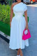 White Sweet Solid Patchwork Oblique Collar A Line Dresses