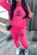 Rose Red Casual Print Letter Hooded Collar Long Sleeve Two Pieces