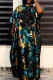 Blue Casual Print Patchwork Asymmetrical Collar Printed Dress Dresses
