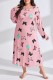 Pink Casual Living Print Basic O Neck Long Sleeve Plus Size Sleepwear Dress