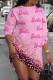 Pink Casual Print Basic O Neck Long Sleeve Dresses