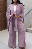 Light Purple Casual Solid Cardigan Pants Long Sleeve Two Pieces