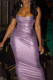 Purple Elegant Solid Patchwork Slit Zipper Spaghetti Strap Long Dress Dresses