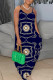 Tibetan Blue Sexy Casual Print Backless Spaghetti Strap Long Dress Dresses