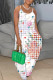 White Sexy Casual Print Backless Spaghetti Strap Long Dress Dresses