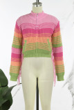 Pink Street Color Block Tassel Patchwork Zipper Cardigan Collar Outerwear（Tzitzit This Is A live Shot）