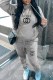 Grey Casual Print Letter Hooded Collar Long Sleeve Two Pieces