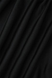 Black Sexy Solid Hollowed Out Patchwork Fold V Neck Long Sleeve Dresses