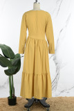 Yellow Casual Solid Patchwork Fold O Neck Long Dress Dresses