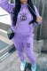 Purple Casual Print Letter Hooded Collar Long Sleeve Two Pieces