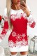 Red White Casual Print Basic O Neck Long Sleeve Dresses