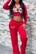 Red Street Print Letter Hooded Collar Long Sleeve Two Pieces