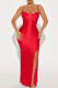 Red Elegant Solid Patchwork High Opening Spaghetti Strap Long Dress Dresses