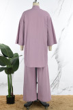 Light Purple Casual Solid Cardigan Pants Long Sleeve Two Pieces