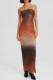 Brown Sexy Casual Gradual Change Print Backless Strapless Long Dress Dresses