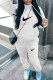 White Casual Print Patchwork Hooded Collar Long Sleeve Two Pieces