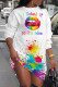 White Yellow Casual Print Basic O Neck Long Sleeve Dresses