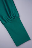 Green Casual Daily Simplicity Basis Solid Color Long Sleeve Two Pieces