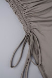 Coffee Sexy Solid Bandage Patchwork Slit O Neck Wrapped Skirt Dresses