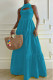 Blue Casual Solid Hollowed Out Patchwork Zipper O Neck A Line Dresses