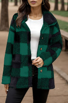 Green Casual Plaid Buttons Turndown Collar Outerwear