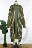 Army Green Street Striped Patchwork Turtleneck Long Sleeve Two Pieces