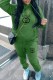 Green Casual Print Letter Hooded Collar Long Sleeve Two Pieces