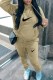 Khaki Casual Print Patchwork Hooded Collar Long Sleeve Two Pieces
