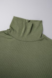 Army Green Street Striped Patchwork Turtleneck Long Sleeve Two Pieces