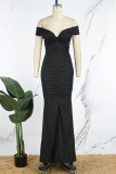 Red Sexy Formal Solid Backless Slit Off the Shoulder Long Dress Dresses