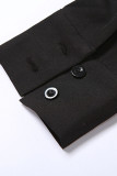 Black Street Solid Patchwork Buttons Chains Shirt Collar Tops