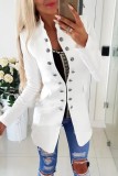 White Casual Patchwork Buttons Outerwear