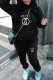 Black Casual Print Letter Hooded Collar Long Sleeve Two Pieces