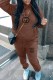 Coffee Casual Print Letter Hooded Collar Long Sleeve Two Pieces