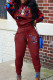Red Casual Print Patchwork Draw String Pocket O Neck Long Sleeve Two Pieces
