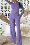 Light Purple Casual Solid Patchwork Pocket O Neck Long Sleeve Two Pieces