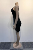Black Sexy Sweet Daily Party Elegant Patchwork Slit With Bow Contrast Spaghetti Strap Dresses