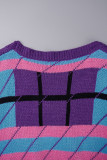 Purple Celebrities Color Block Hollowed Out Draw String Buckle Cross Straps O Neck Long Sleeve Two Pieces