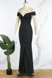 Red Sexy Formal Solid Backless Slit Off the Shoulder Long Dress Dresses