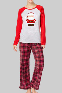 Red Living Print Patchwork Christmas Day Sleepwear