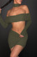 Army Green Sexy Solid Patchwork Halter Long Sleeve Two Pieces
