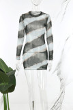 Black White Sexy Print Patchwork O Neck Sheath Dresses