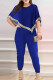 Blue Casual Solid Sequins Patchwork O Neck Half Sleeve Two Pieces