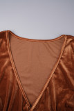 Orange Casual Solid Frenulum V Neck Plus Size Dresses