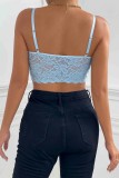 Black Sexy Casual Solid Patchwork Backless Spaghetti Strap Tops