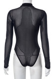 Blue Sexy Print Patchwork Half A Turtleneck Skinny Bodysuits