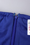 Royal Blue Sexy Formal Patchwork Sequins Backless Slit Spaghetti Strap Evening Dress Dresses