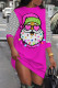 Rose Red Casual Print Patchwork O Neck Long Sleeve Dresses